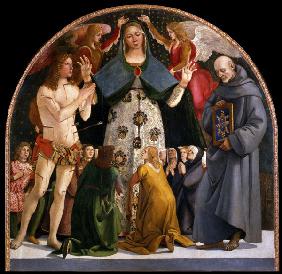 Madonna der Barmherzigkeit mit Heiligen Sebastian und Bernhardin von Siena