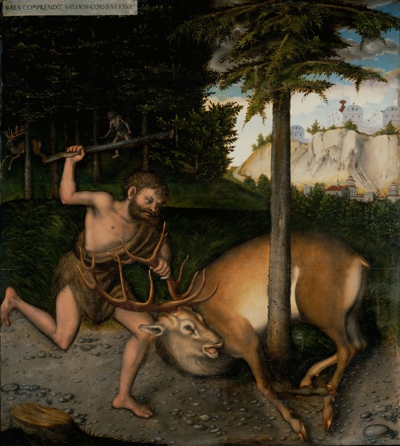 Herkules besiegt die Kerynitische Hirschkuh (Aus der Herkules-Legende) von Lucas Cranach d. Ä.
