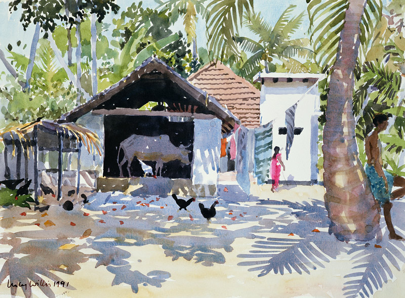 The Backwaters, Kerala, India, 1991 (w/c on paper)  von Lucy Willis