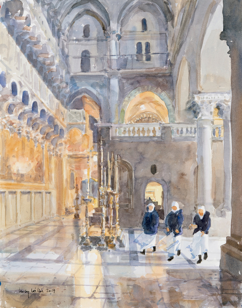 Novices at the Church of the Holy Sepulchre, Jerusalem von Lucy Willis