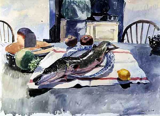Pike on a Plate, 1986 (w/c on paper)  von Lucy Willis