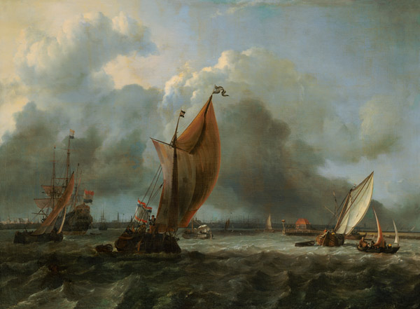 Segelschiffe auf dem Fluss Ij bei Amsterdam. von Ludolf Backhuyzen