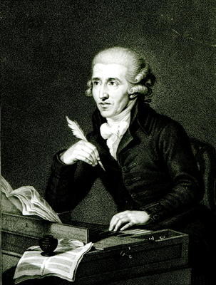 Joseph Haydn (1732-1809) c.1770 (oil on canvas) (b/w photo) von Ludwig Guttenbrunn
