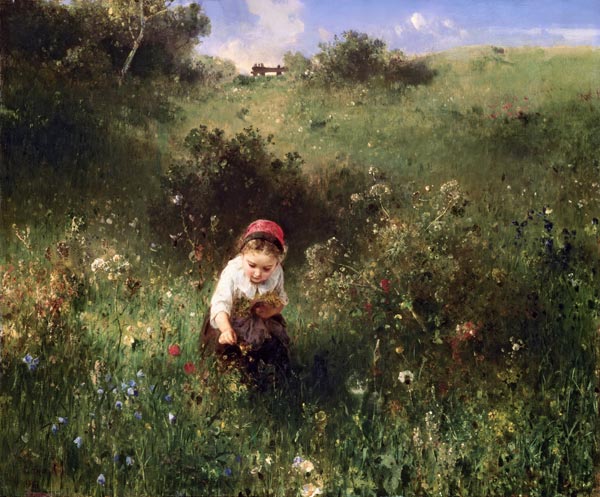 A Young Girl in a Field von Ludwig Knaus