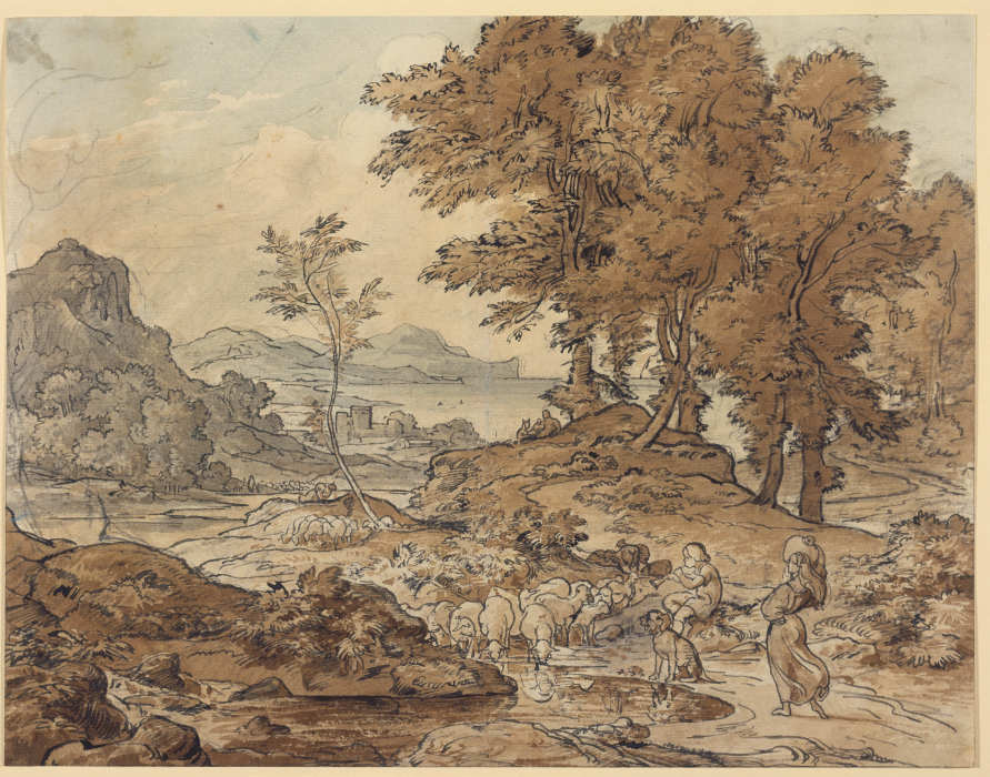 Italienische Landschaft mit Schafherden von Ludwig Richter