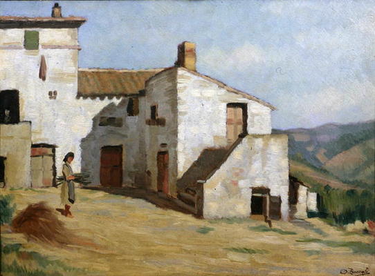 Peasant woman on the farm (oil on canvas) von Luigi Zuccoli