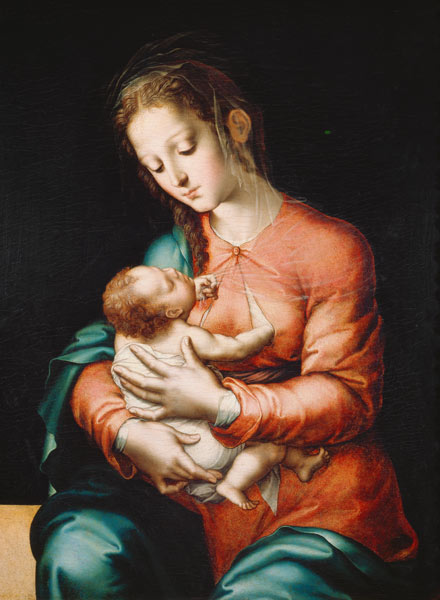 The Virgin and Child (oil on panel) von Luis de Morales