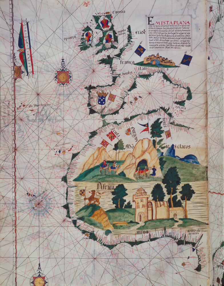 Fol.5v Map of Great Britain, Europe and North West Africa, from Portugaliae Monumenta (vellum) Carto von Luis Lazaro