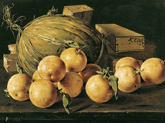 Still Life of Oranges, Melons and Boxes of Sweets von Luis Melendez
