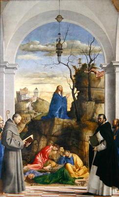 Agony in the Garden with SS. Dominico, Mark, Louis of Toulouse and Francis of Assisi, 1510 (oil on c 07th-