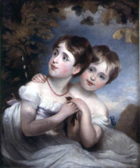 Two Girls with a Bird von Margaret Sarah Carpenter