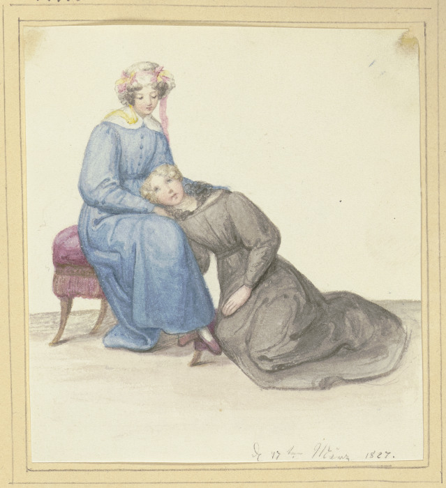 Sitzende Mutter, an ihren Schoß gelehnt ein junges Mädchen von Marie Ellenrieder