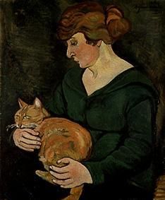 Frau mit Katze (Louson et Raminow) von Marie Clementine (Suzanne) Valadon