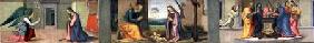 The Annunciation; The Nativity; The Presentation in the Temple, predella panel to The Visitation of 1503