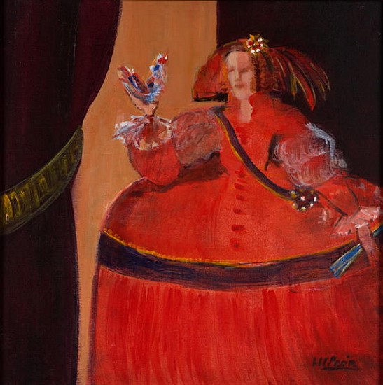 Menina in Red With Small Cockerel (oil & acrylic on canvas)  von Marisa  Leon