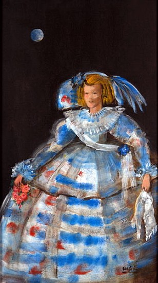 Menina with Blue Moon (oil & acrylic on canvas)  von Marisa  Leon