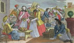 The Fruit Market (coloured engraving) 1665