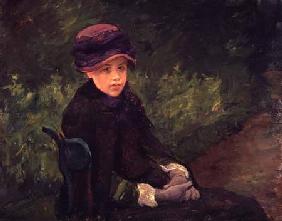 Susan Seated Outdoors Wearing a Purple Hat c.1881