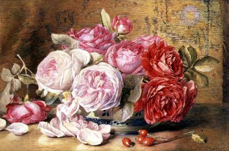 Pink and Red Roses in a Bowl von Mary Elizabeth Duffield