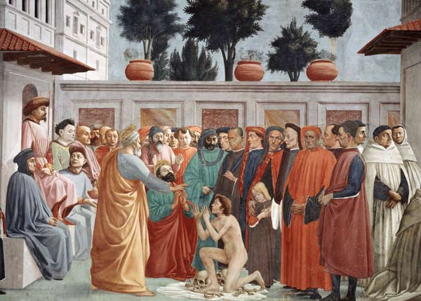 Masaccio,  Auferweckung des Sohnes Theoph von Masaccio