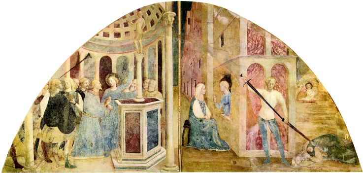 Heilige Katharina und Kaiser Maxentius. Fresko aus der Basilika San Clemente in Rom von Masolino da Panicale