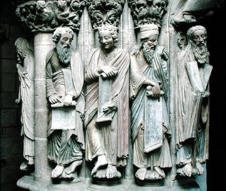 Detail of the Portico de la Gloria with the Old Testament prophets von Master Mateo