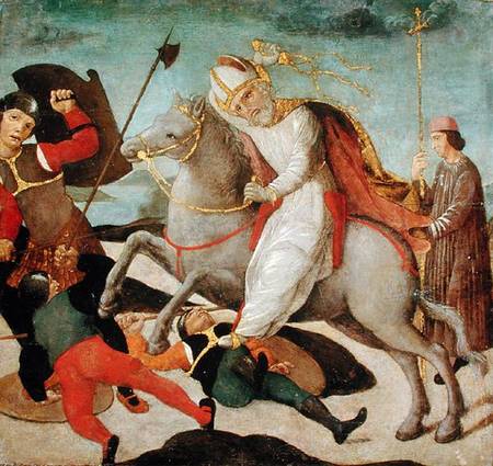 The Apparition of St. Ambrose at the Battle of Milan von Master of the Pala Sforzesca