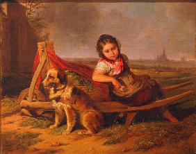 Mädchen mit Hund vor Wien 1838