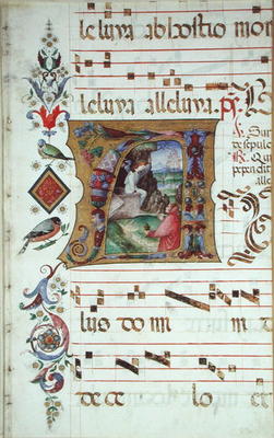 Historiated initial 'A' depicting Mary Magdalene at the Tomb of Christ (vellum) von Matteo da Milano