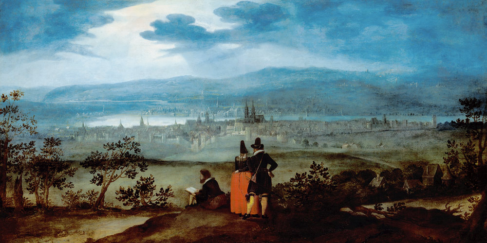 Blick von Bruderholz auf die Stadt Basel von Matthäus Merian der Ältere
