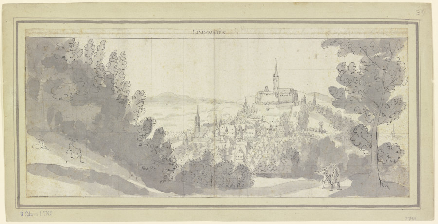 Blick auf Stadt und Burg Lindenfels im Odenwald von Matthäus Merian d. Ä.