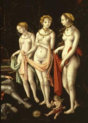 The Destruction of Troy and the Judgement of Paris, detail depicting Artemis, Hera and Aphrodite 1540