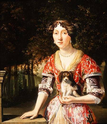Portrait of a Lady Wearing a Red and White Dress von Matthys Naiveu