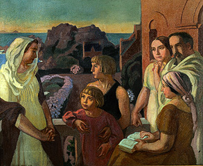 La Conversation sacré (Der Künstler mit seiner Familie in Perros-Guirec) von Maurice Denis