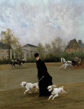 Elegante au Bois de Boulogne, Paris (Elegante Dame im Bois de Boulogne in Paris) 1877