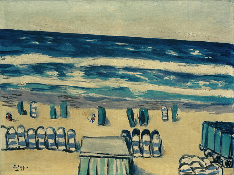 Blaues Meer mit Strandkörben von Max Beckmann