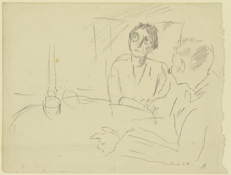 Frau und Mann an rundem Tisch sitzend von Max Beckmann