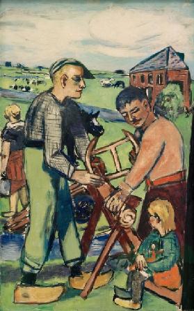 Holzsäger mit Kind (Holländische Holzsäger) 1940