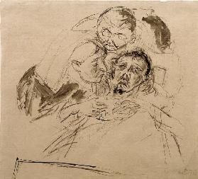 Krankenschwester und männliche Figur, über einen Kranken gebeugt 1915
