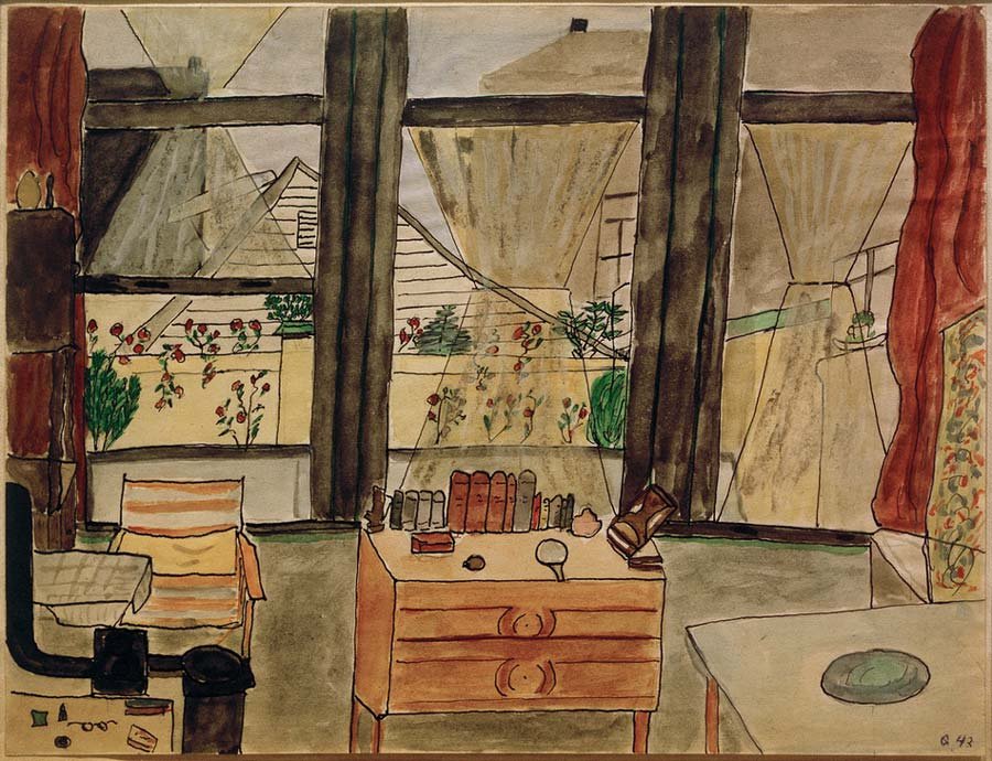Max Beckmanns Schlafzimmer bei geöffnetem Vorhang von Max Beckmann