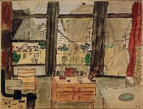 Max Beckmanns Schlafzimmer bei geöffnetem Vorhang 1937