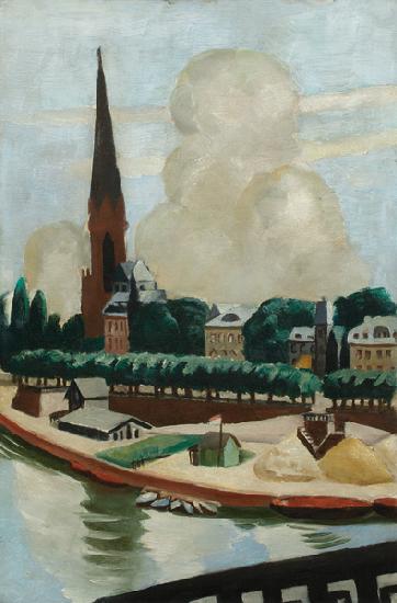 Mainufer und Kirche. 1925