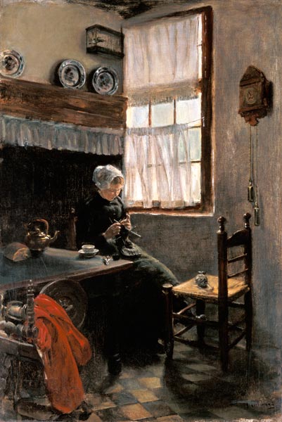 Strickende Bäuerin am Fenster von Max Liebermann