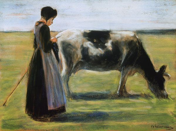 Bauernmädchen mit Kuh. von Max Liebermann