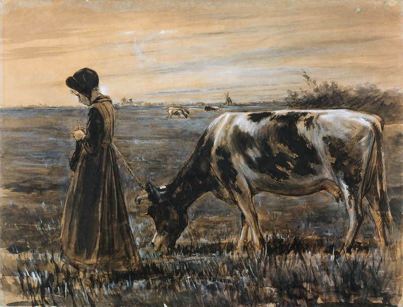 Mädchen mit Kuh von Max Liebermann