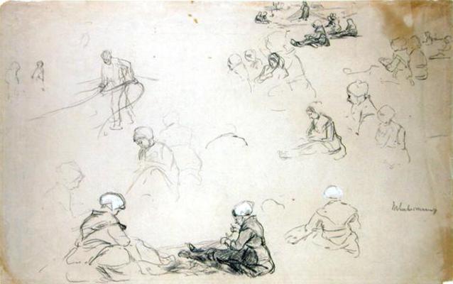 A study of net repairers (chalk and charcoal on paper) von Max Liebermann