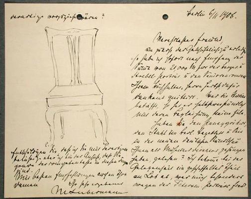 Artist's notes and sketch of a chair (ink on paper) von Max Liebermann