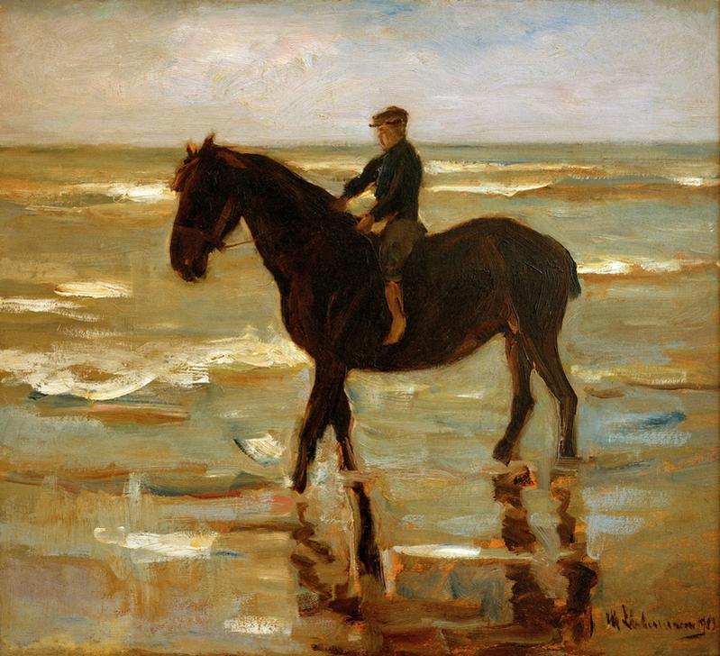 Reitender Junge am Strande – dickes Pferd von Max Liebermann