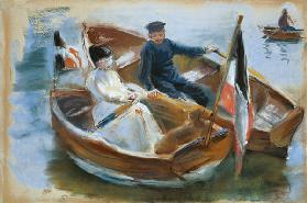 Two Boats with Flags, Wannsee, 1910 (pastel on paper) 1910