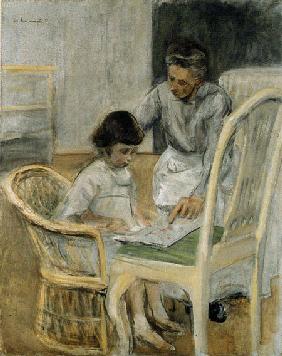 Die Enkelin des Künstlers mit ihrem Kindermädchen 1919